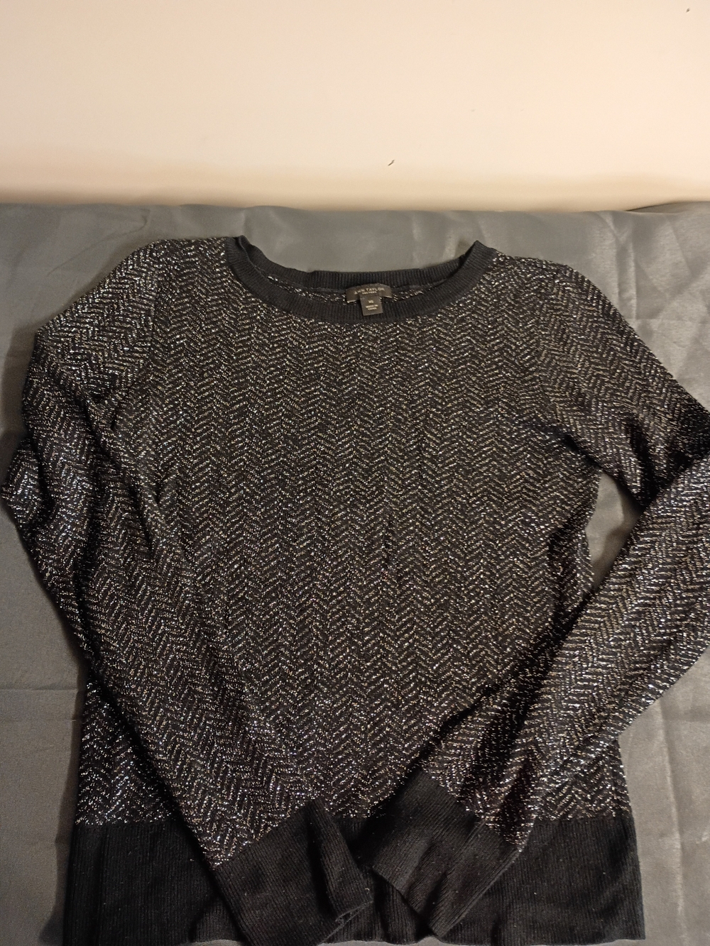 Quince Black Metallic Speckle Crewneck Sweater 100% Mongolian Cashmere
